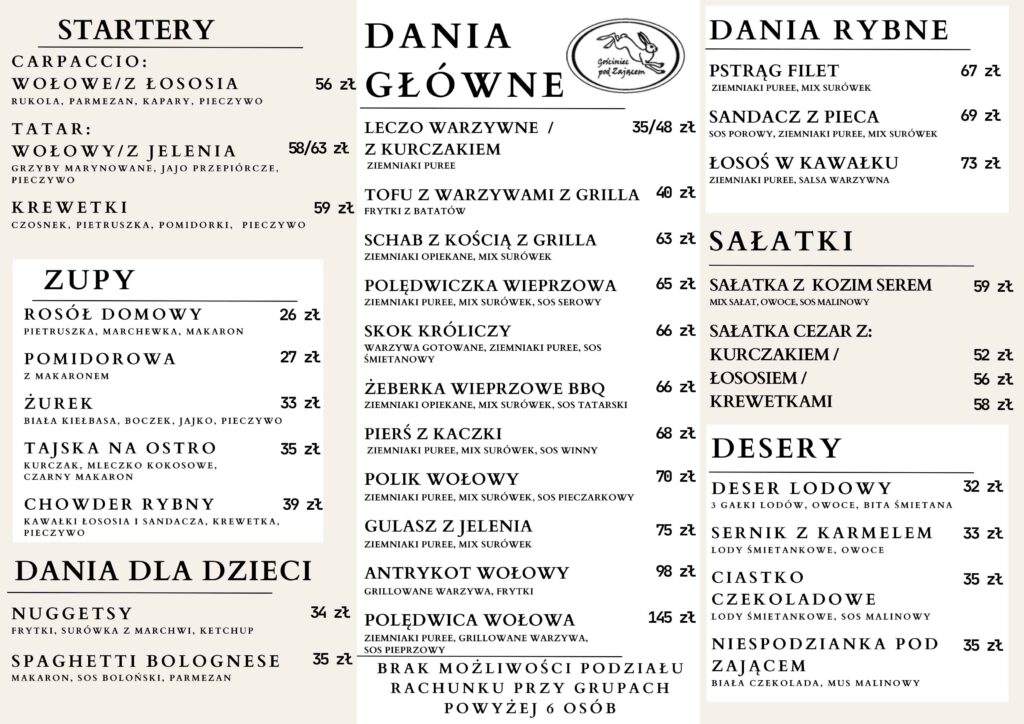 menu gościeniec pod zającem